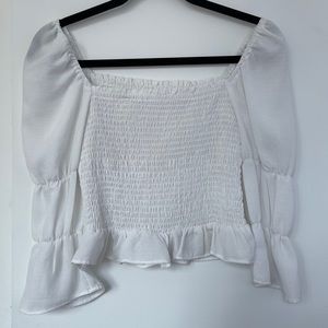 White Puff Sleeve Smocked Prairie Blouse